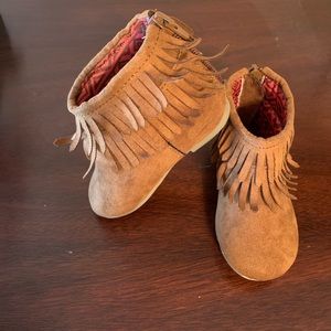 Tan fringe boots